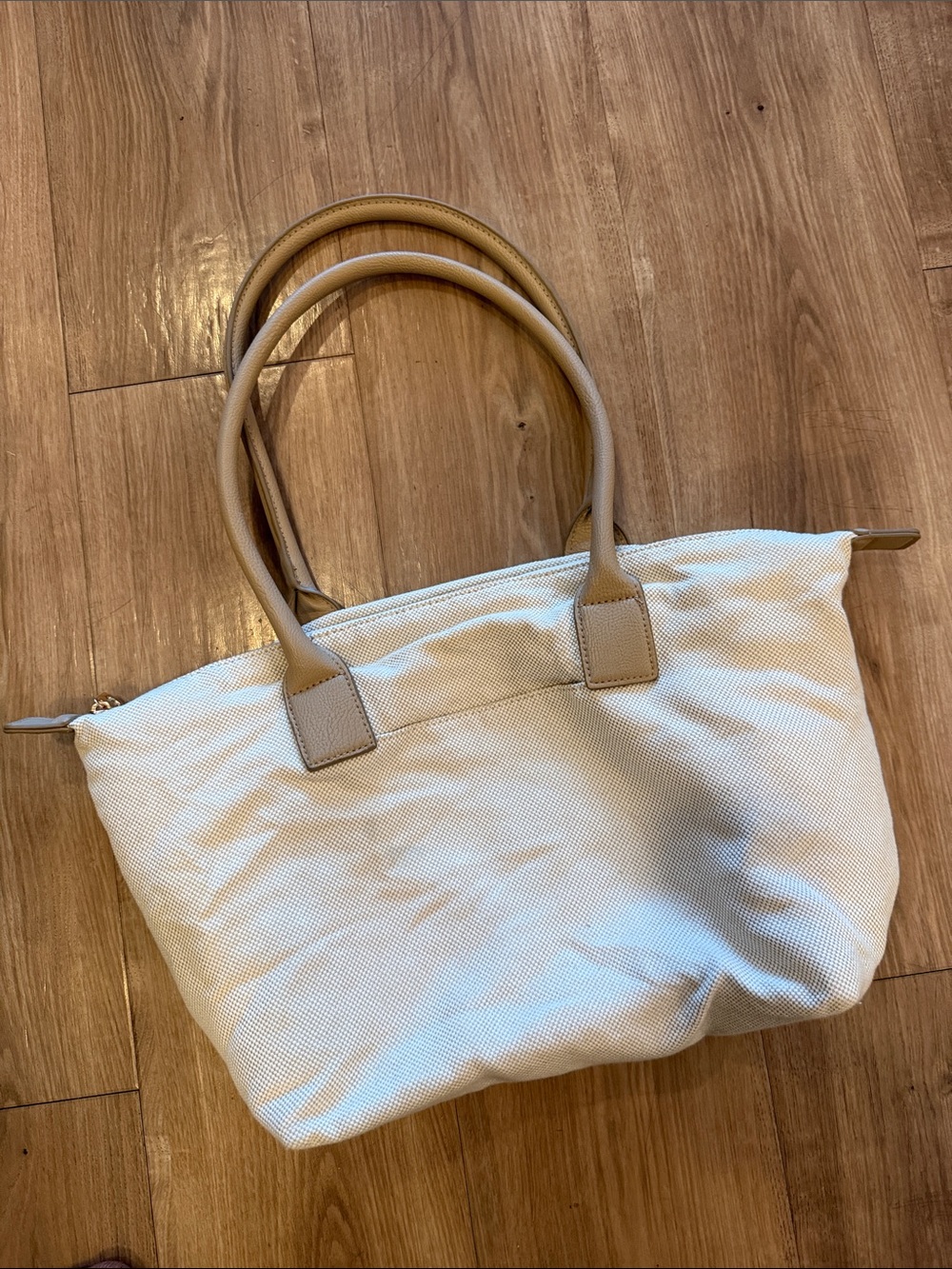 Universal Threads Cream Canvas Tote Bag with Tan Leather Handles